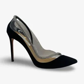 Aquazzura Black Suede and PVC Stiletto High Heels With Diamante Trim