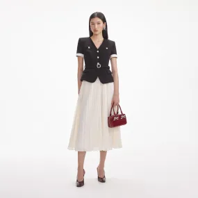 Black Crepe Contrast Chiffon Midi Dress
