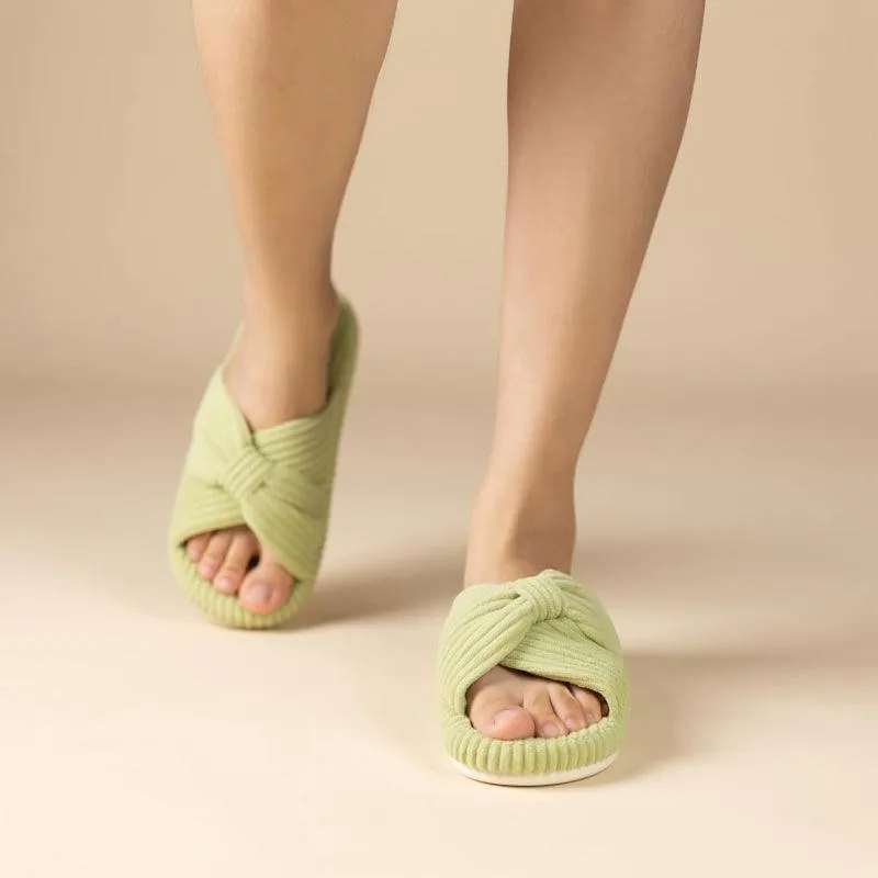 Corduroy Bow Orthopedic Slippers – Elegant Comfort for Everyday Wear