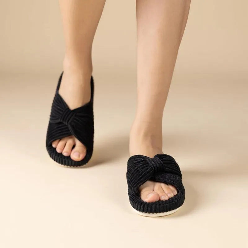 Corduroy Bow Orthopedic Slippers – Elegant Comfort for Everyday Wear