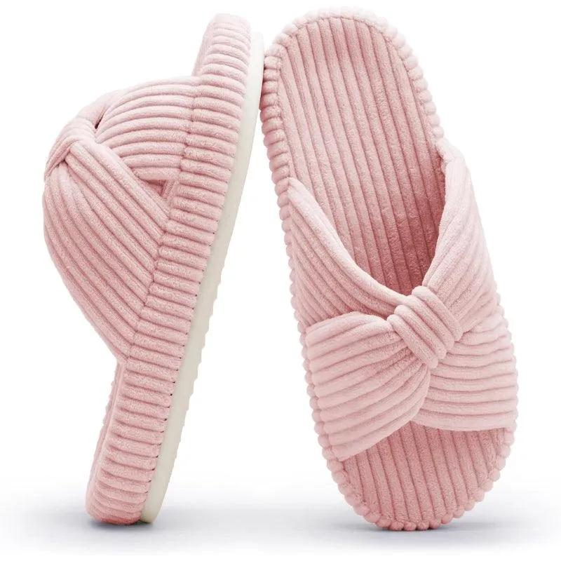 Corduroy Bow Orthopedic Slippers – Elegant Comfort for Everyday Wear