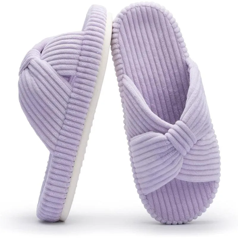 Corduroy Bow Orthopedic Slippers – Elegant Comfort for Everyday Wear
