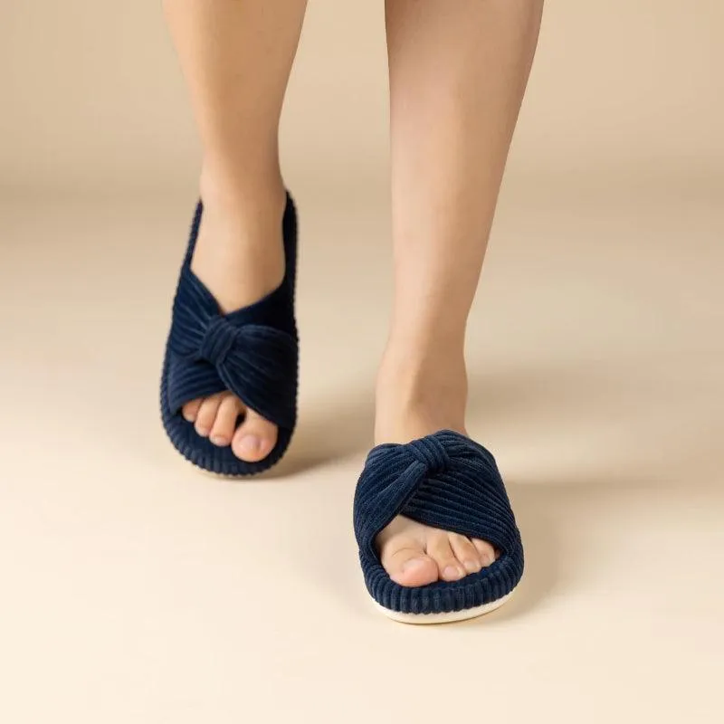Corduroy Bow Orthopedic Slippers – Elegant Comfort for Everyday Wear
