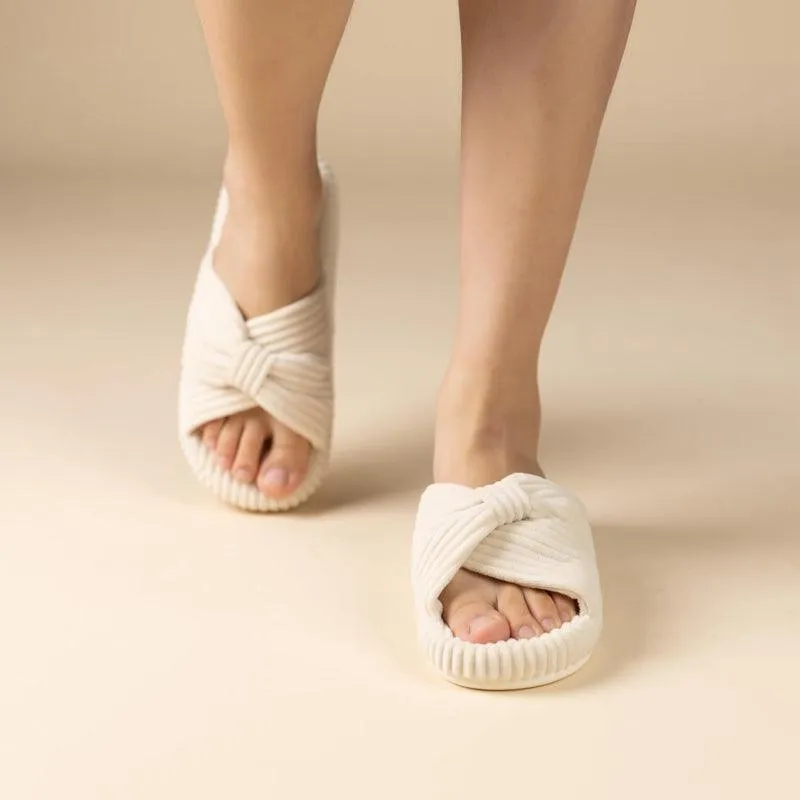 Corduroy Bow Orthopedic Slippers – Elegant Comfort for Everyday Wear