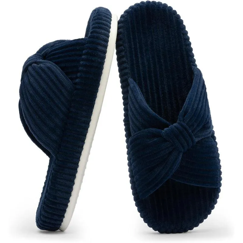 Corduroy Bow Orthopedic Slippers – Elegant Comfort for Everyday Wear