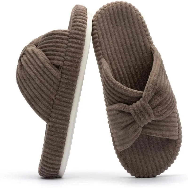 Corduroy Bow Orthopedic Slippers – Elegant Comfort for Everyday Wear