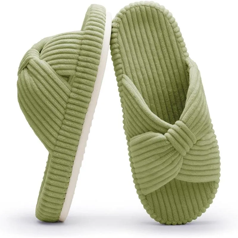 Corduroy Bow Orthopedic Slippers – Elegant Comfort for Everyday Wear