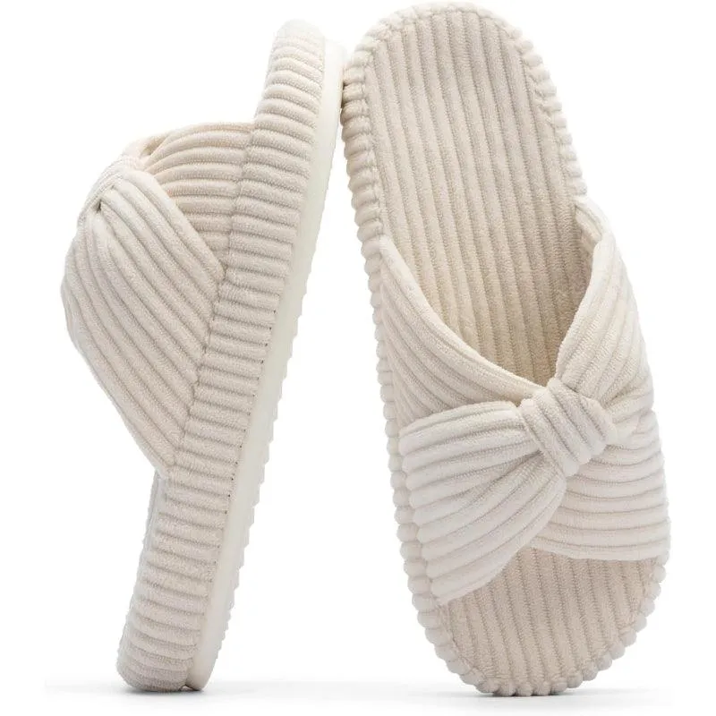 Corduroy Bow Orthopedic Slippers – Elegant Comfort for Everyday Wear