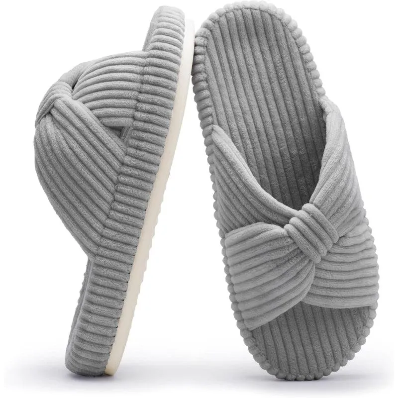 Corduroy Bow Orthopedic Slippers – Elegant Comfort for Everyday Wear