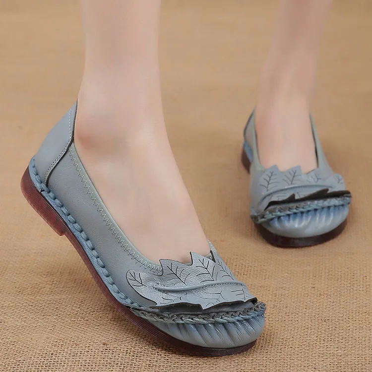 Genuine Leather Flats Women Wide Shoes Soft Pregnant Loafers