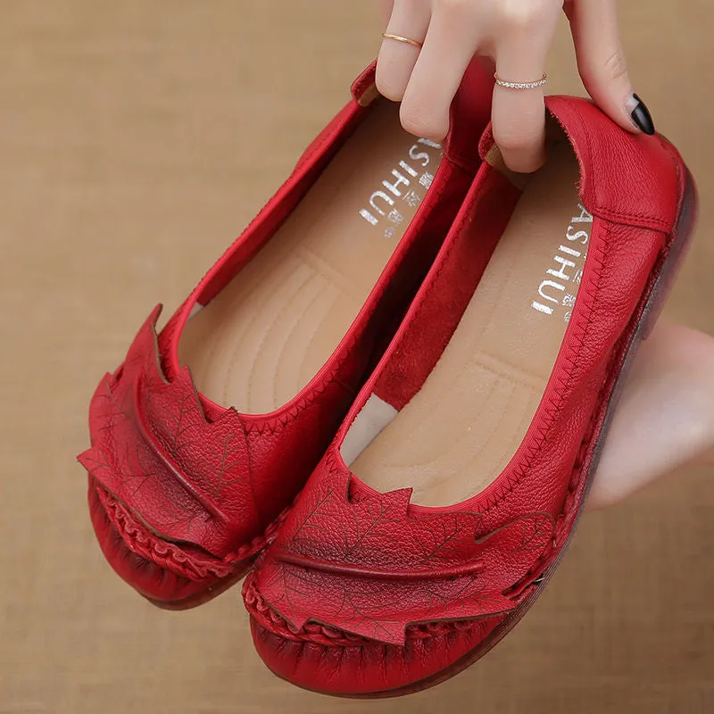 Genuine Leather Flats Women Wide Shoes Soft Pregnant Loafers