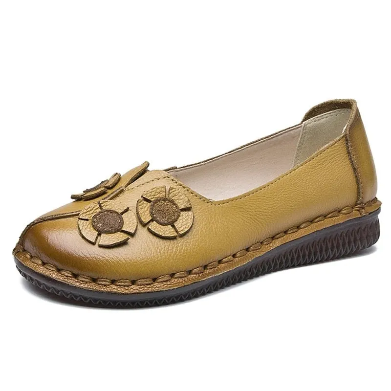 Genuine Leather Flats Women Wide Shoes Soft Pregnant Loafers