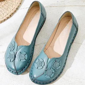 Genuine Leather Flats Women Wide Shoes Soft Pregnant Loafers