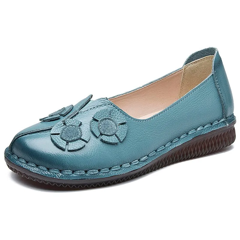 Genuine Leather Flats Women Wide Shoes Soft Pregnant Loafers