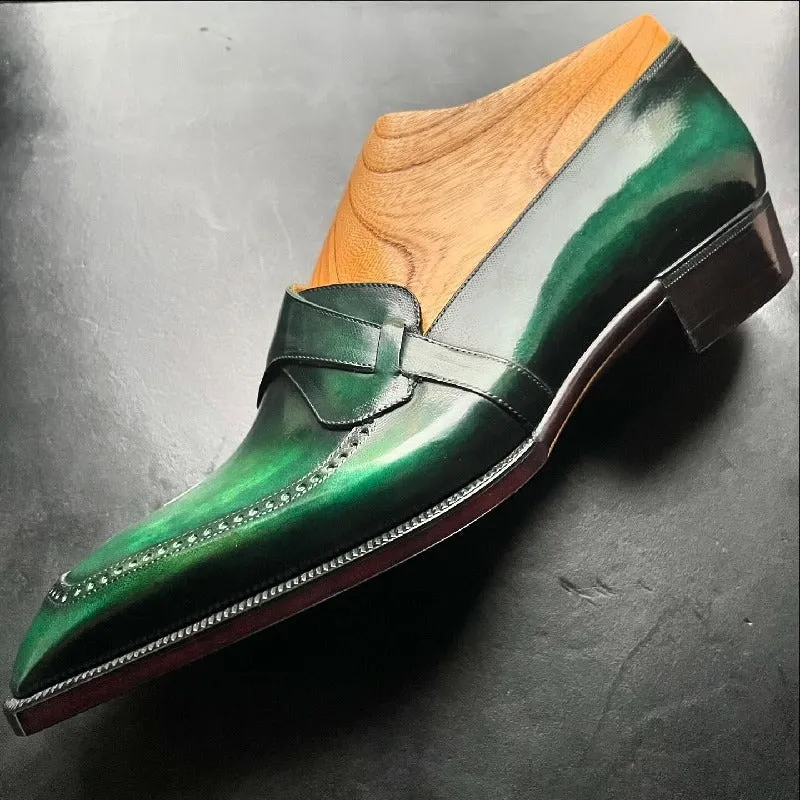Handmade Green Leather Loafers