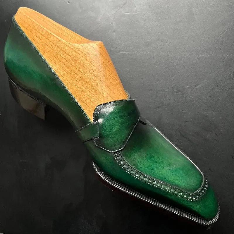 Handmade Green Leather Loafers