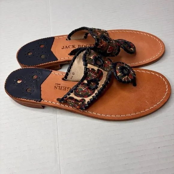 JACK ROGERS Vera Bradley Navajo Tapestry Navy Leather Thong Sandals Size 8