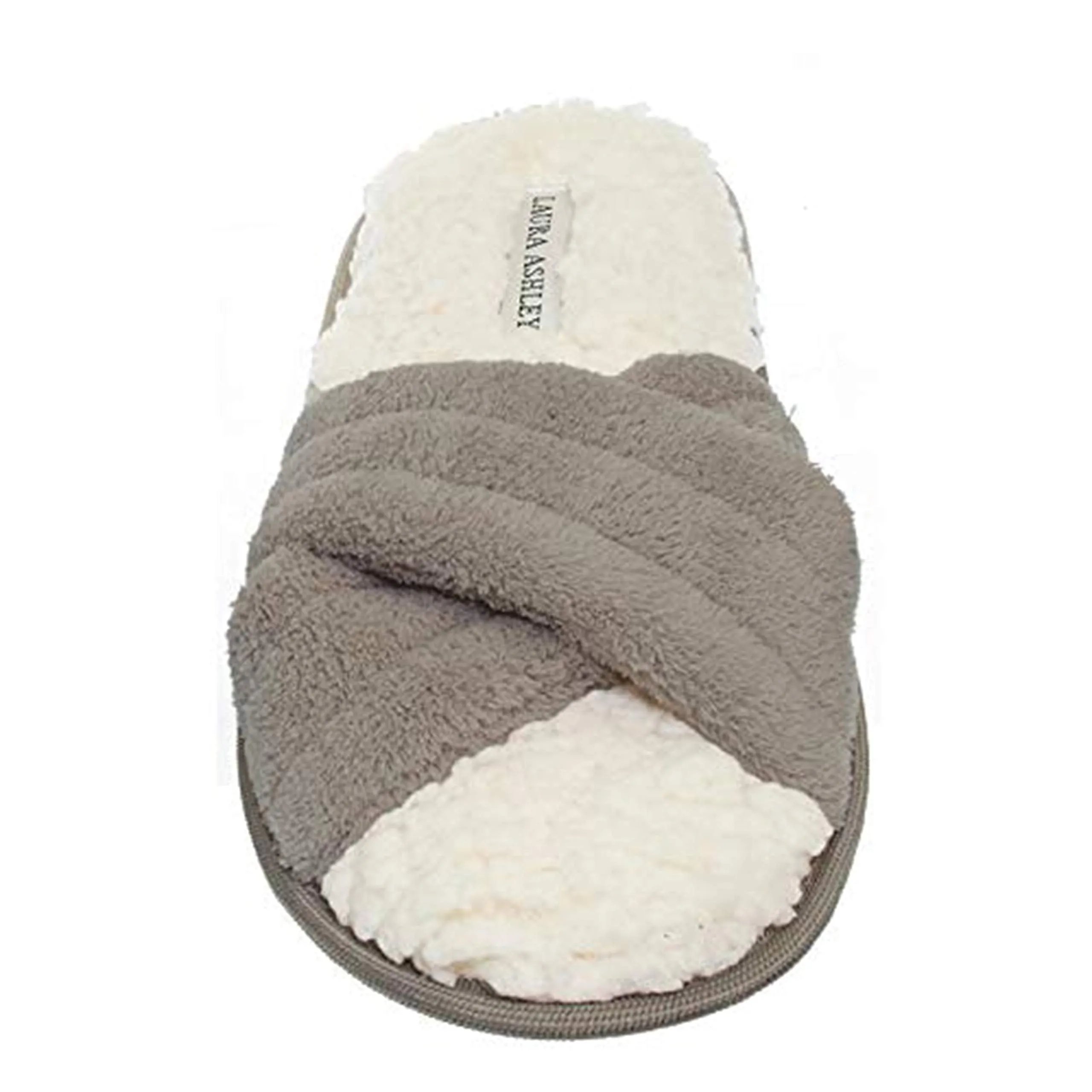 Laura Ashley Womens Ladies Luxury Spa Cross Band Memory Foam Slippers Rye Toast Brown XL