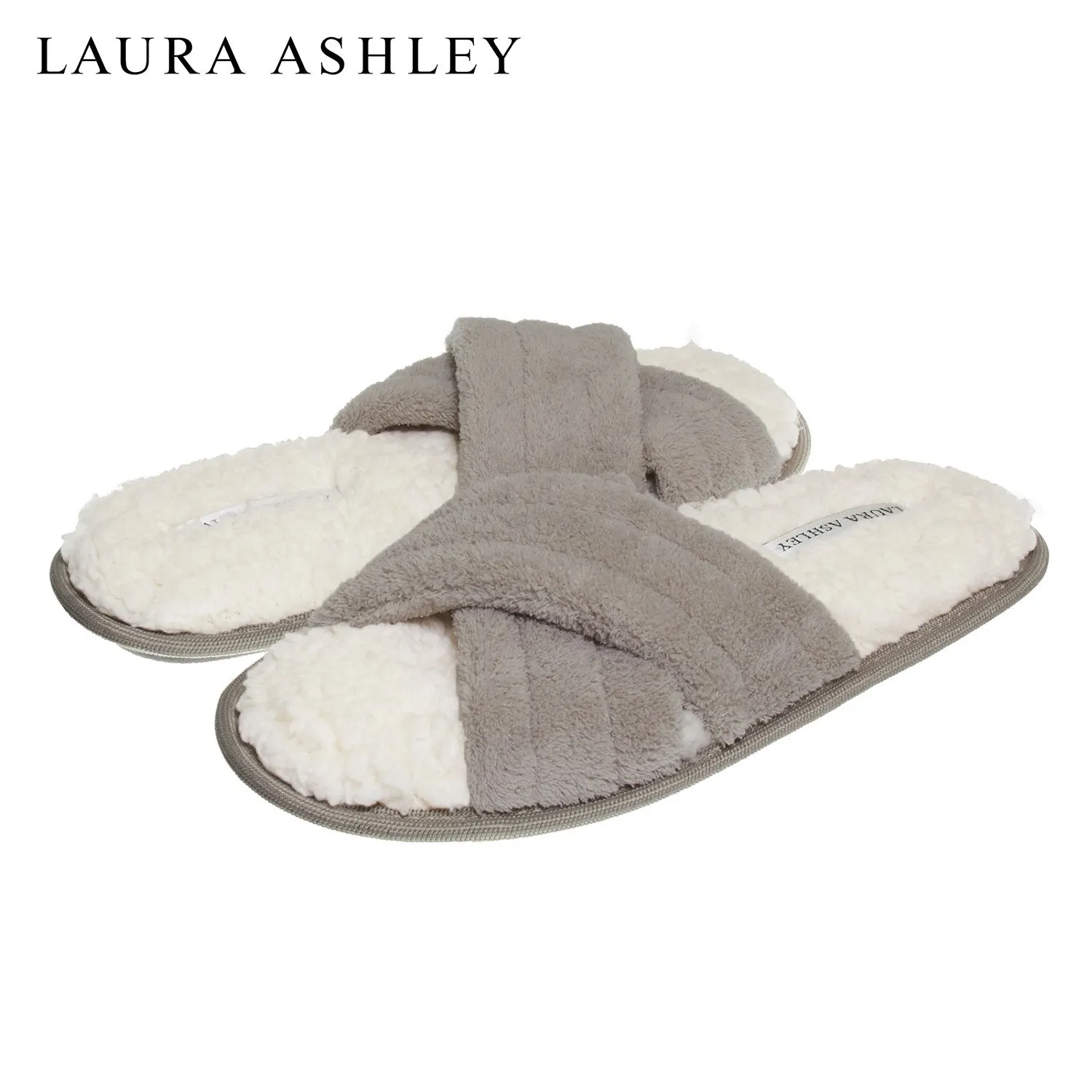 Laura Ashley Womens Ladies Luxury Spa Cross Band Memory Foam Slippers Rye Toast Brown XL