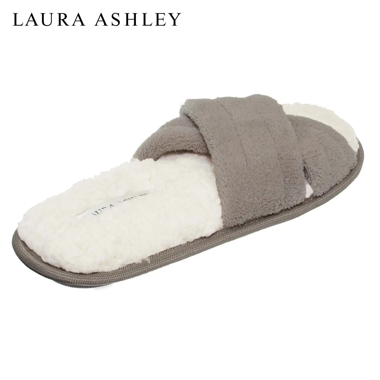 Laura Ashley Womens Ladies Luxury Spa Cross Band Memory Foam Slippers Rye Toast Brown XL
