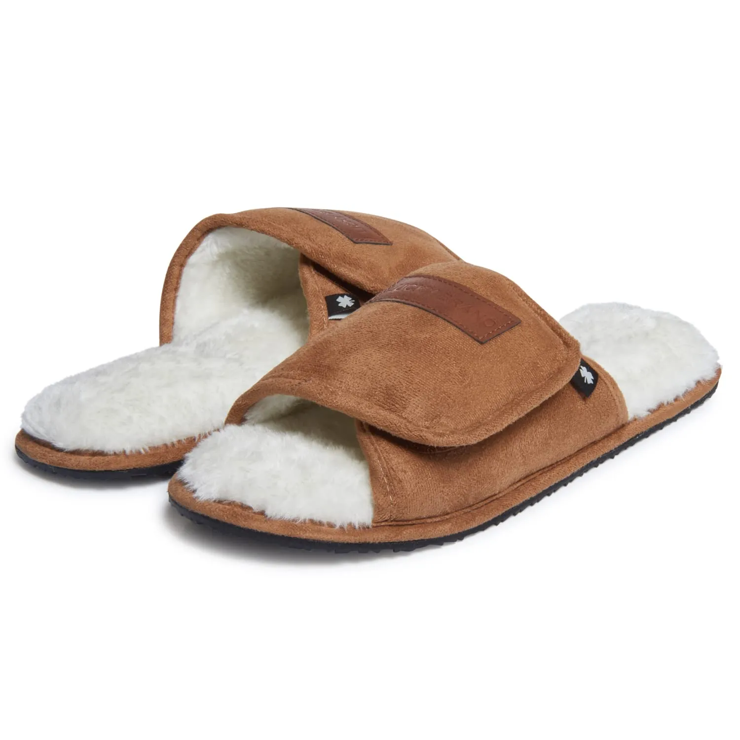 Lucky Brand Mens Microsuede Memory Foam Open Toe Slippers, Cool Adjustable Strap Indoor Outdoor House Sliders for Men
