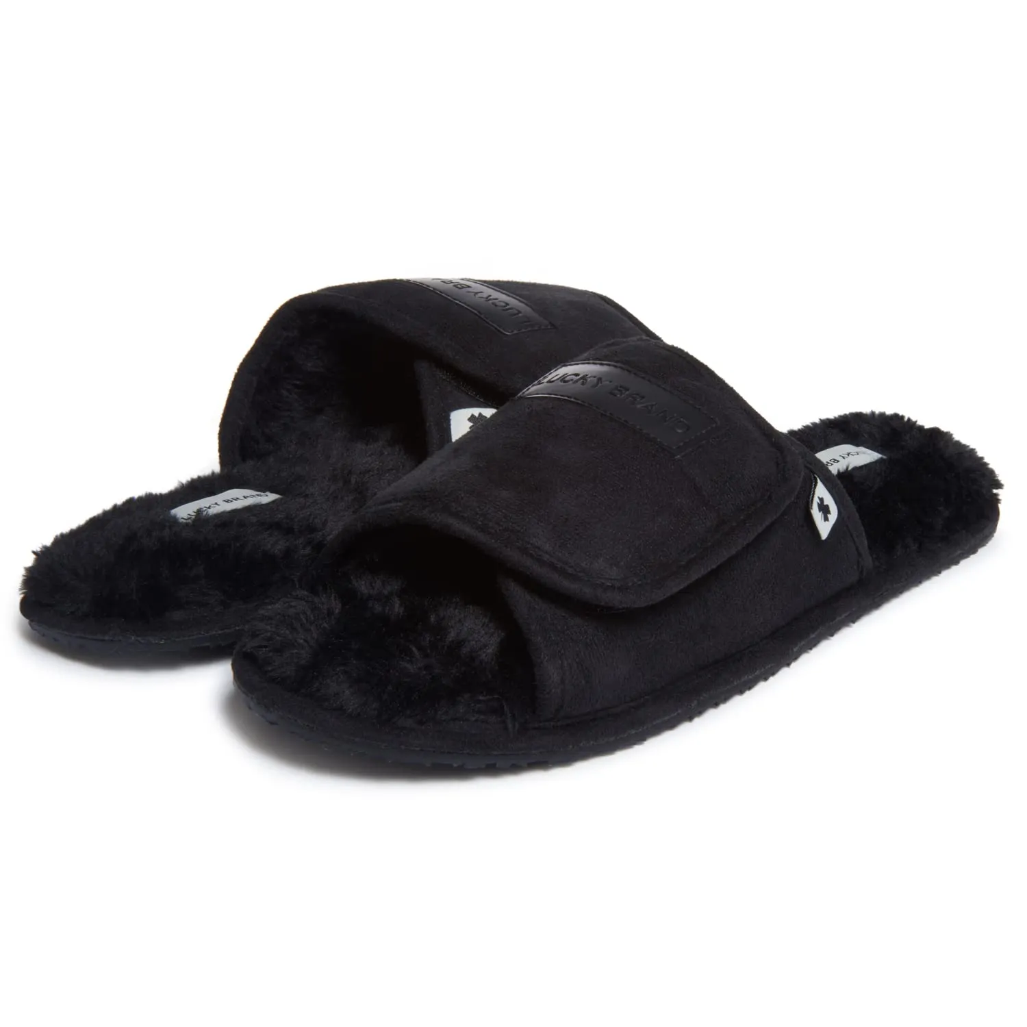 Lucky Brand Mens Microsuede Memory Foam Open Toe Slippers, Cool Adjustable Strap Indoor Outdoor House Sliders for Men
