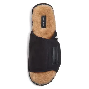 Lucky Brand Mens Microsuede Memory Foam Open Toe Slippers, Cool Adjustable Strap Indoor Outdoor House Sliders for Men