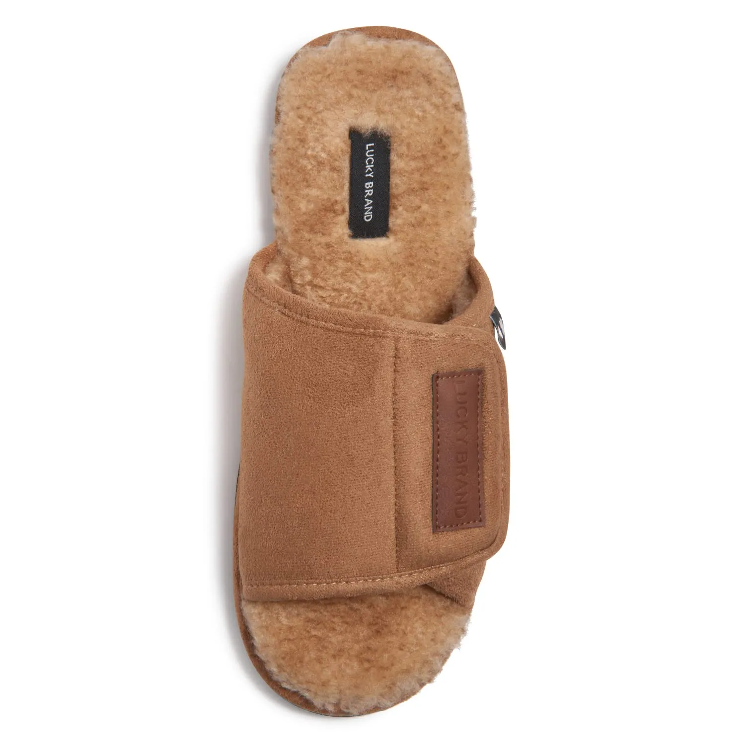 Lucky Brand Mens Microsuede Memory Foam Open Toe Slippers, Cool Adjustable Strap Indoor Outdoor House Sliders for Men