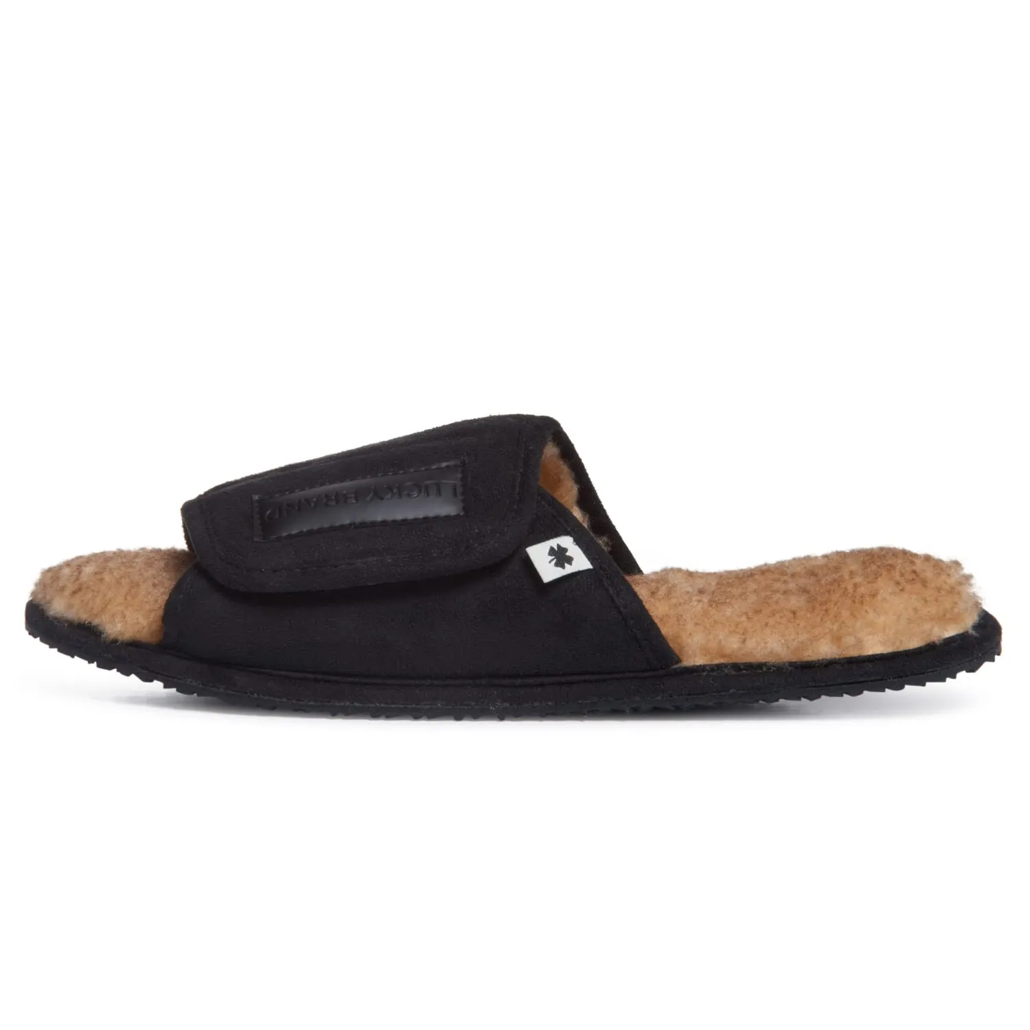 Lucky Brand Mens Microsuede Memory Foam Open Toe Slippers, Cool Adjustable Strap Indoor Outdoor House Sliders for Men