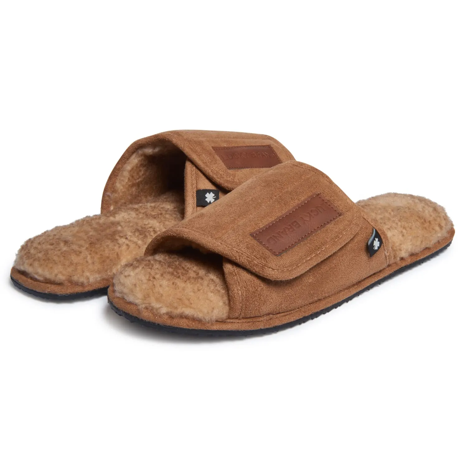 Lucky Brand Mens Microsuede Memory Foam Open Toe Slippers, Cool Adjustable Strap Indoor Outdoor House Sliders for Men