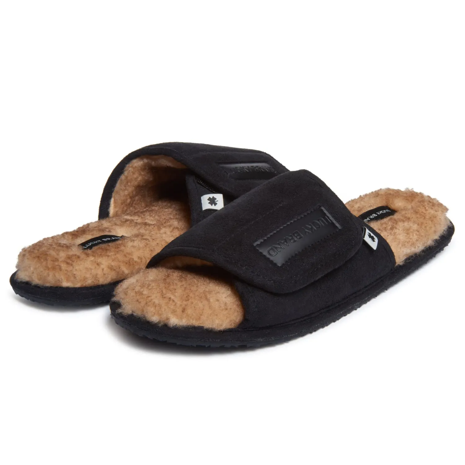 Lucky Brand Mens Microsuede Memory Foam Open Toe Slippers, Cool Adjustable Strap Indoor Outdoor House Sliders for Men