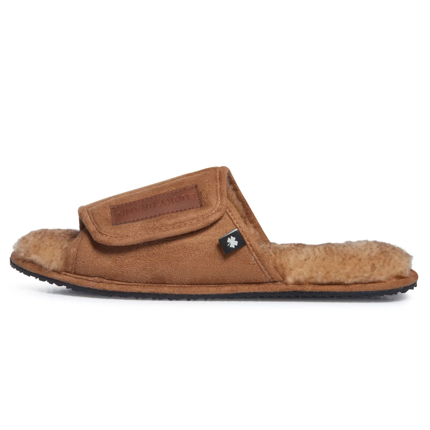 Lucky Brand Mens Microsuede Memory Foam Open Toe Slippers, Cool Adjustable Strap Indoor Outdoor House Sliders for Men