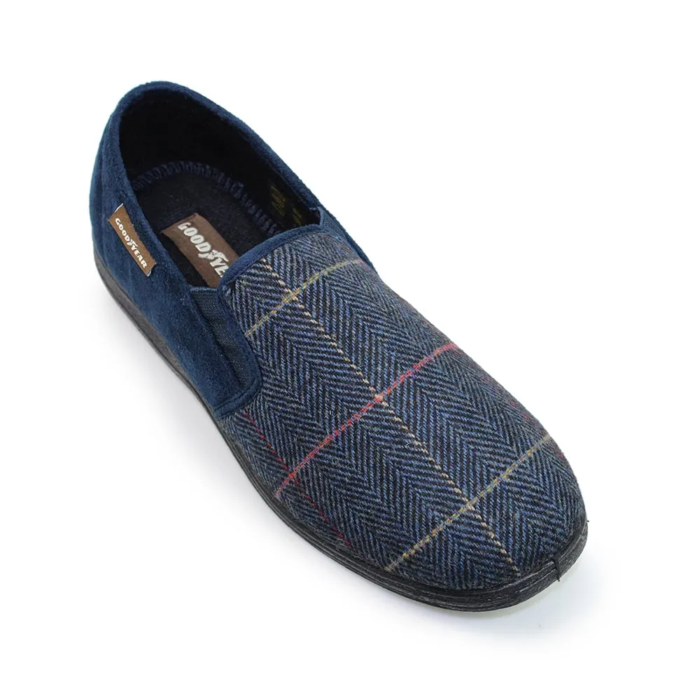 Lunar Men's KMG116 Harrison Tweed Full Slippers Navy Blue