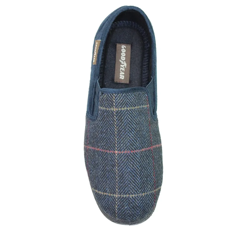 Lunar Men's KMG116 Harrison Tweed Full Slippers Navy Blue