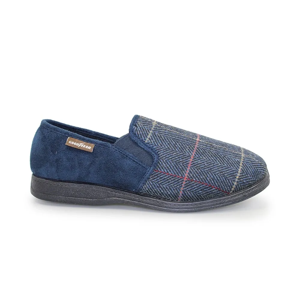 Lunar Men's KMG116 Harrison Tweed Full Slippers Navy Blue