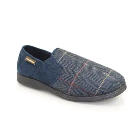 Lunar Men's KMG116 Harrison Tweed Full Slippers Navy Blue
