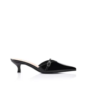 Lunar Point Toe Kitten Heels - Black Patent