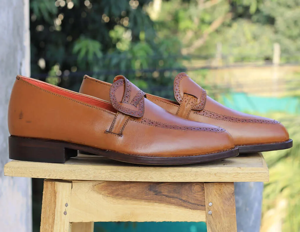 New Handmade Men's Brown Leather Butterfly Loafer Dress Shoes, Men Designer Shoes