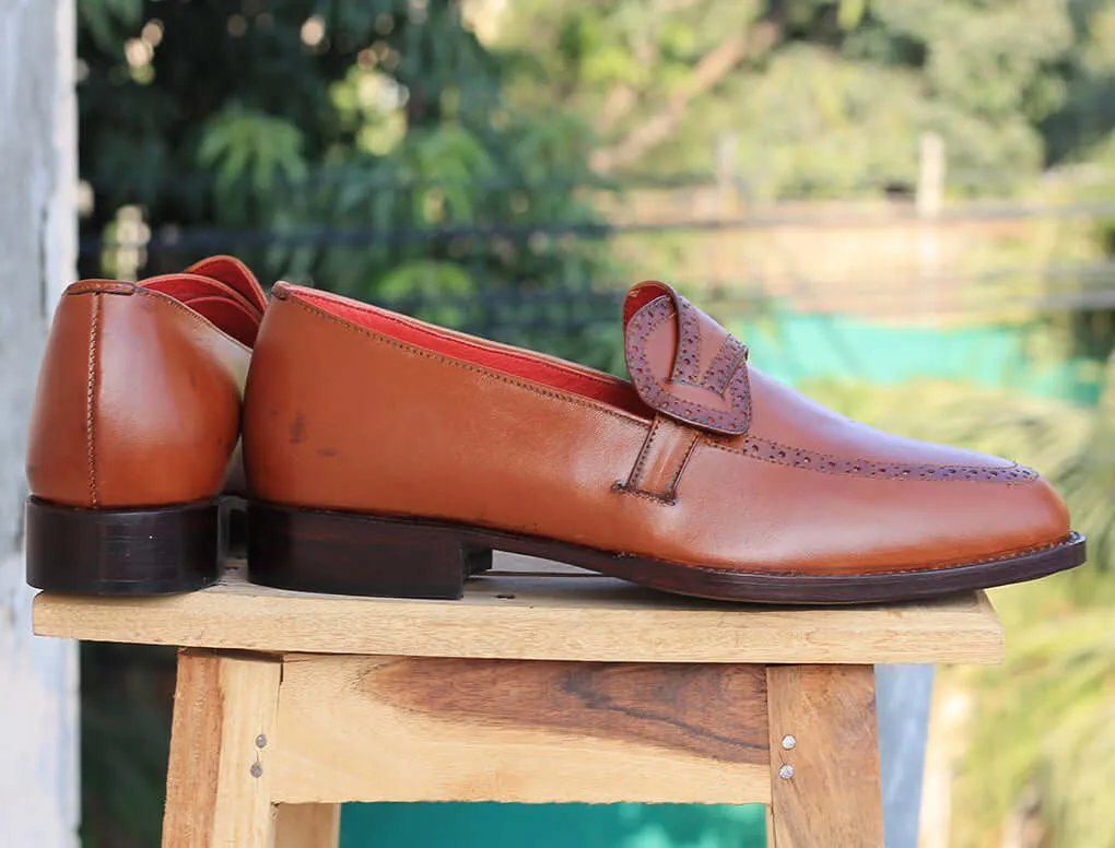 New Handmade Men's Brown Leather Butterfly Loafer Dress Shoes, Men Designer Shoes