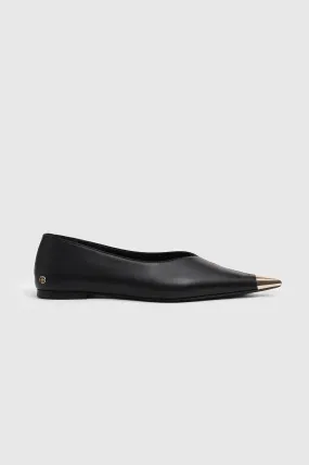 Nina Flats With Metal Toe Cap | Black