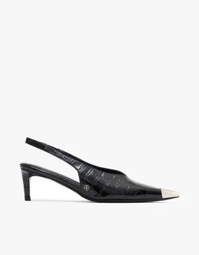 Nina Heel Metal Toe Cap | Black Embossed