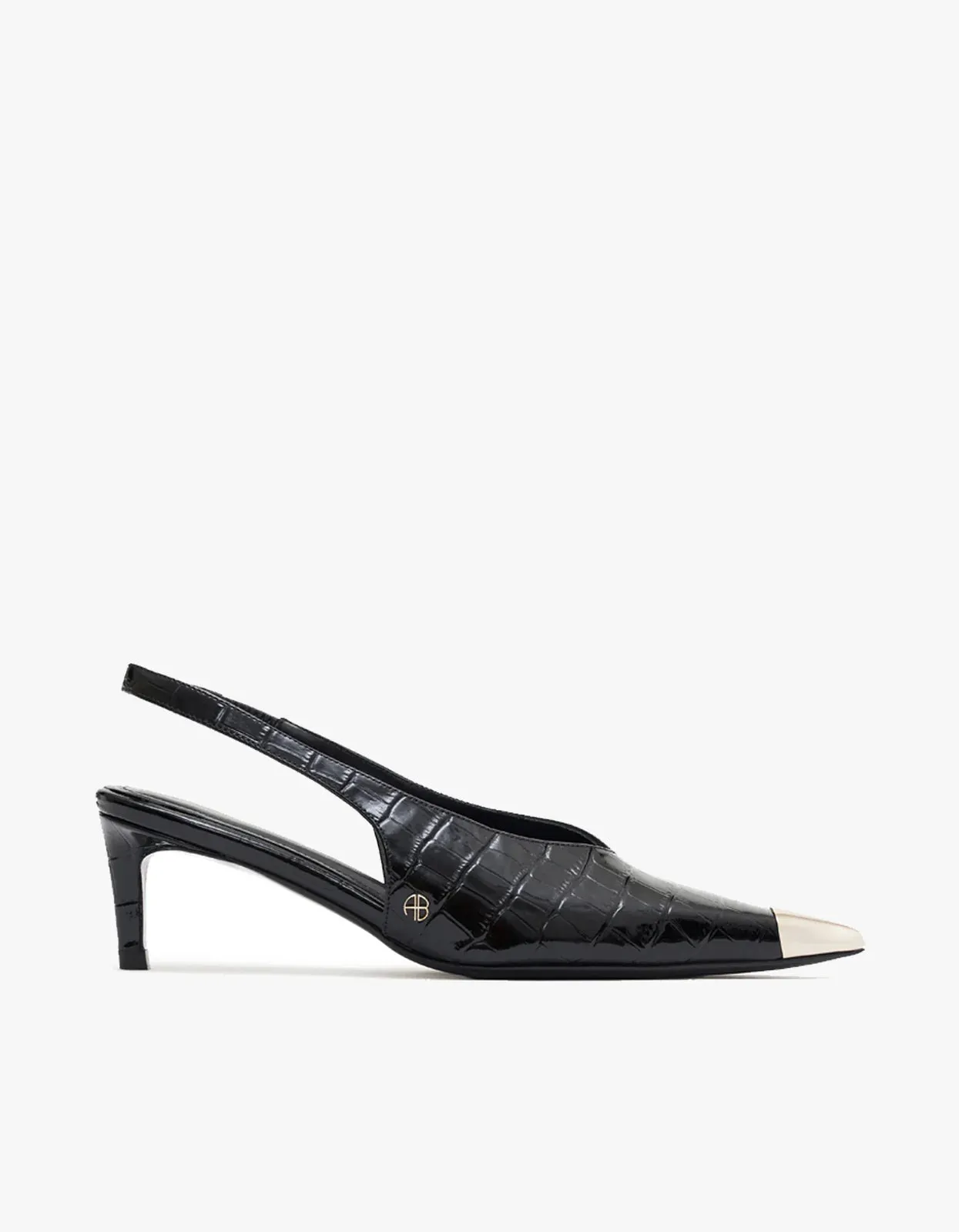 Nina Heel Metal Toe Cap | Black Embossed