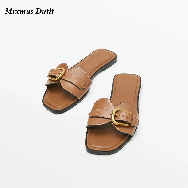 Spring Summer Women's Genuine Leather Flat Belt Sandals