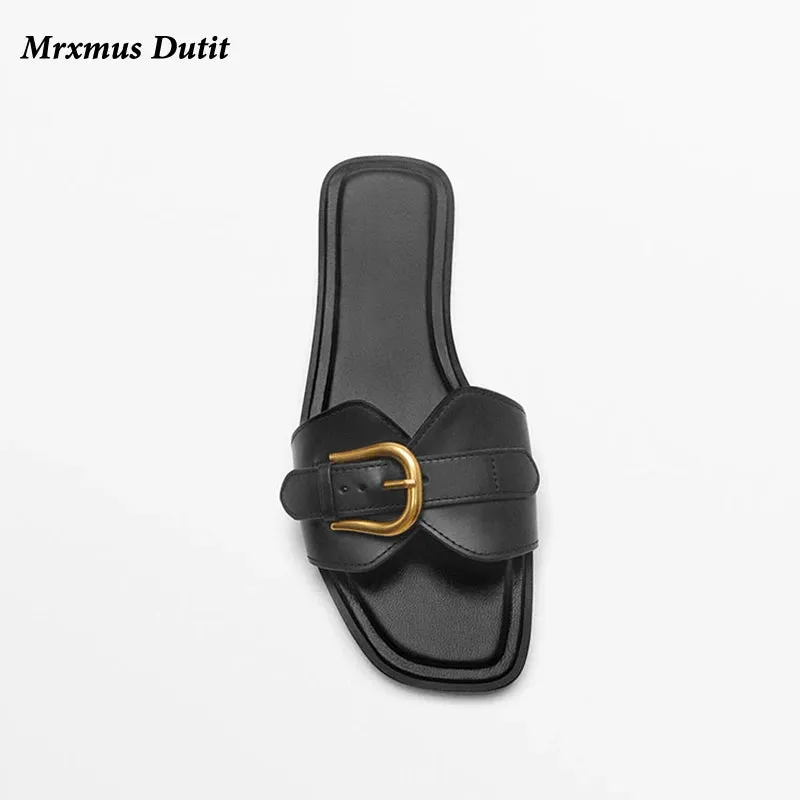 Spring Summer Women's Genuine Leather Flat Belt Sandals