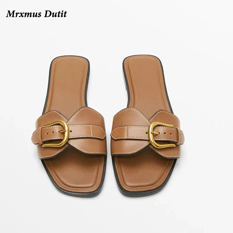 Spring Summer Women's Genuine Leather Flat Belt Sandals