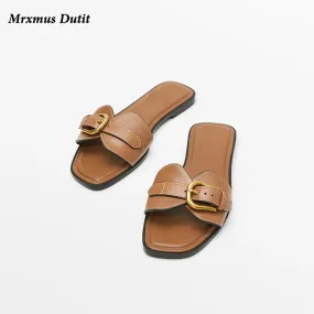 Spring Summer Women's Genuine Leather Flat Belt Sandals