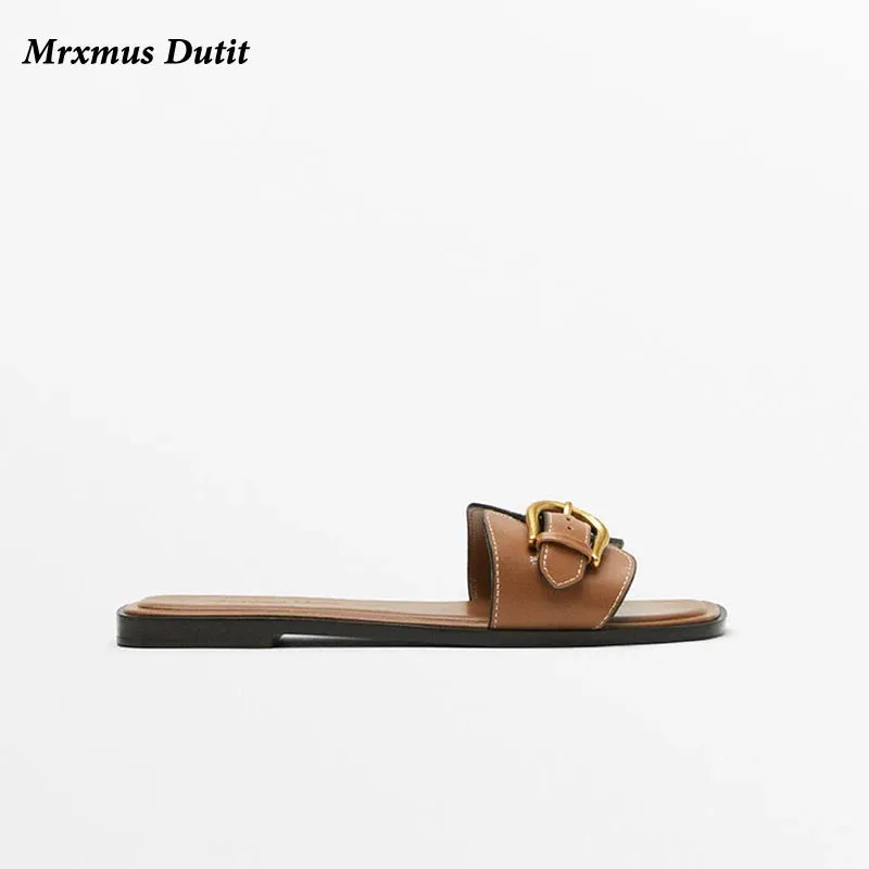 Spring Summer Women's Genuine Leather Flat Belt Sandals