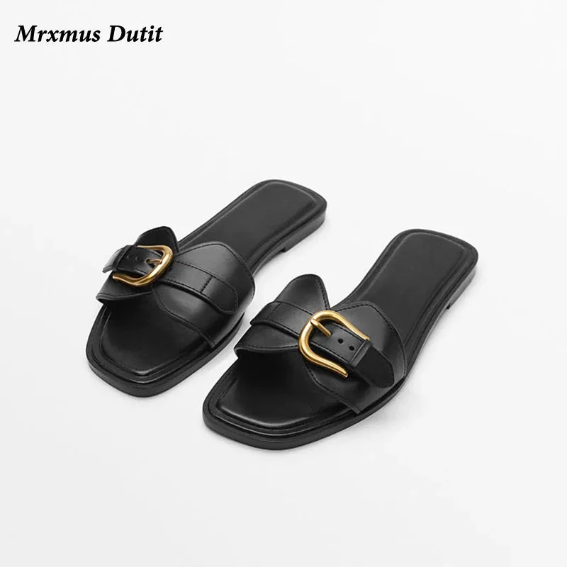 Spring Summer Women's Genuine Leather Flat Belt Sandals