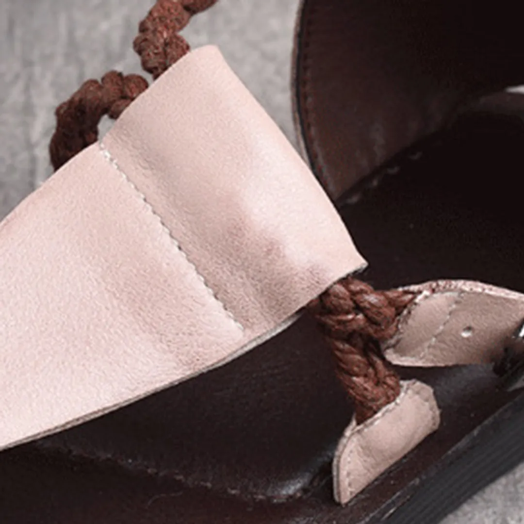 Summer Clip Toe Flat Leather Buckle Sandals