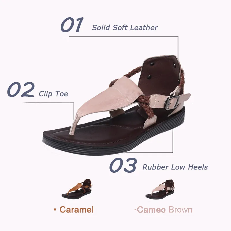 Summer Clip Toe Flat Leather Buckle Sandals